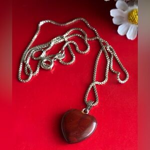925 Silver Necklace,Silver Chain Necklace with Red Heart Pendant 18”